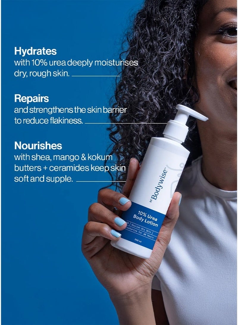 كن بودي لوشن الجسم بتركيز 10% يوريا - 300 مل ترطيب يدوم 48 ساعة | للبشرة شديدة الجفاف والمتقشرة  المكونات الأساسية: مدعم بالسيراميد، وزبدة الكوكوم، وزبدة بذور المانجو.  المميزات: تركيبة خفيفة الوزن وغير دهنية. - Image 2